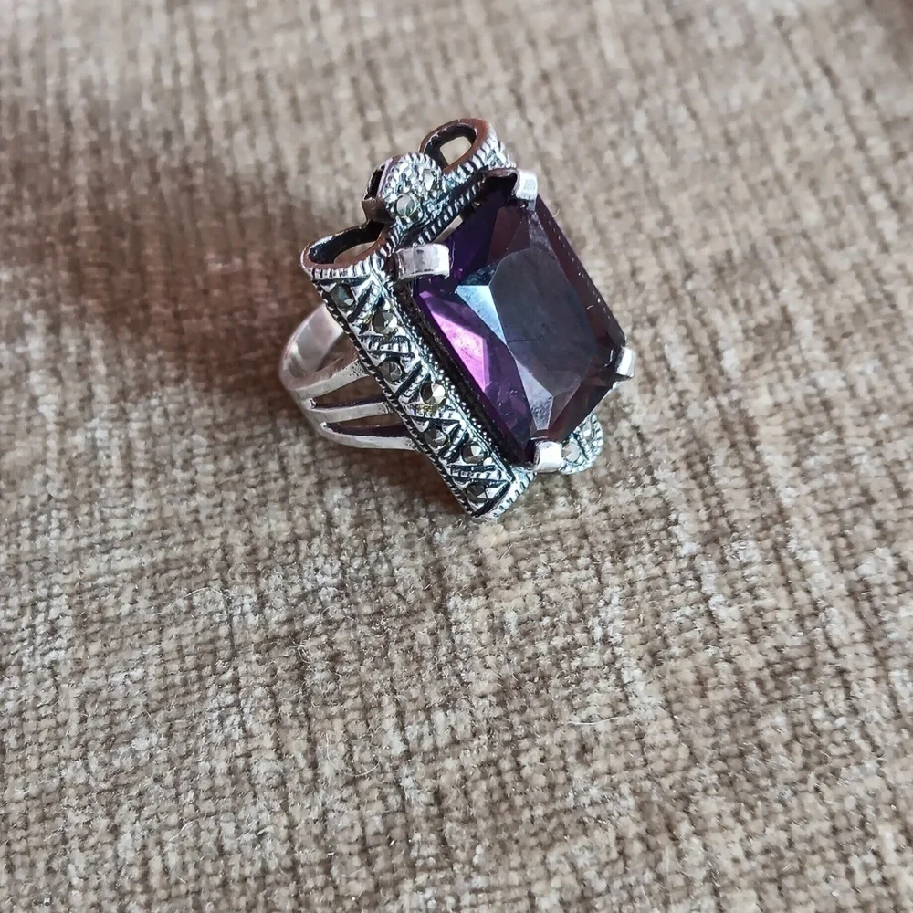 925 Silver Purple Crystal Ring